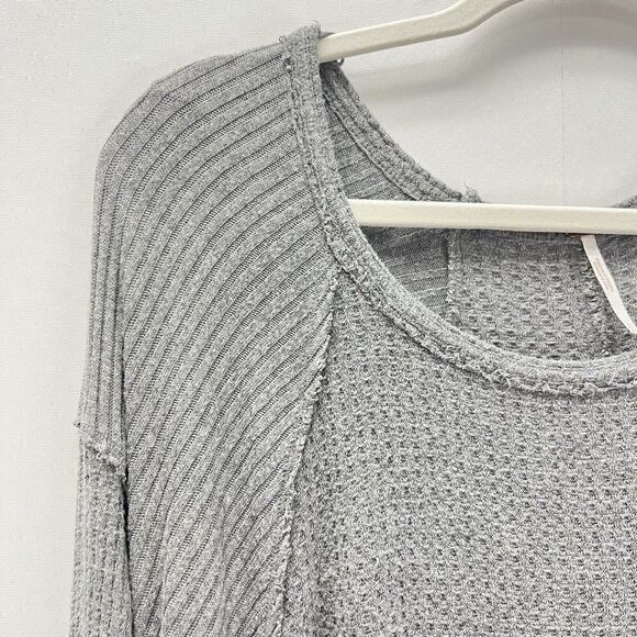Free People Gray Ventura Raglan Waffle Knit Thermal Top Long Sleeve Size S - Picture 3 of 10